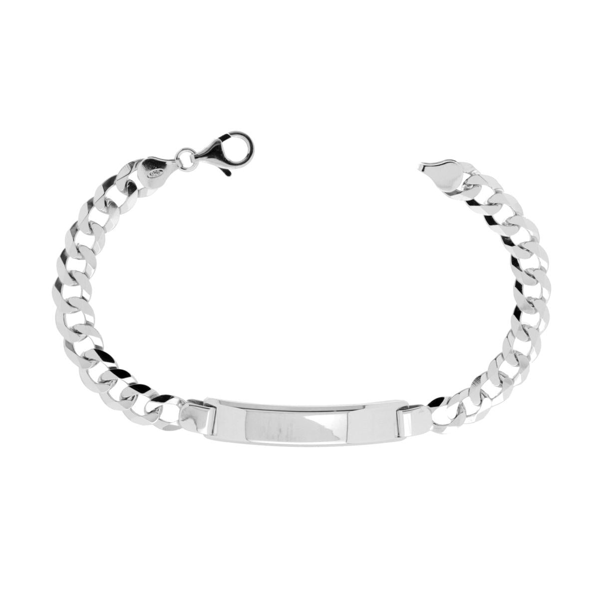 Bracciale Targa Uomo con Catena Grumetta cm 21 in ARGENTO 925 Galvanica Rodio