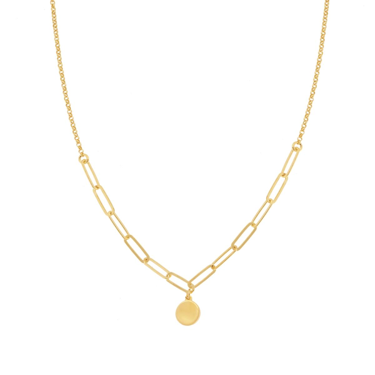 Collana Catena Rolo Diamantata e Forzatina allungata con Tondo plain in ARGENTO 925 Galvanica Oro