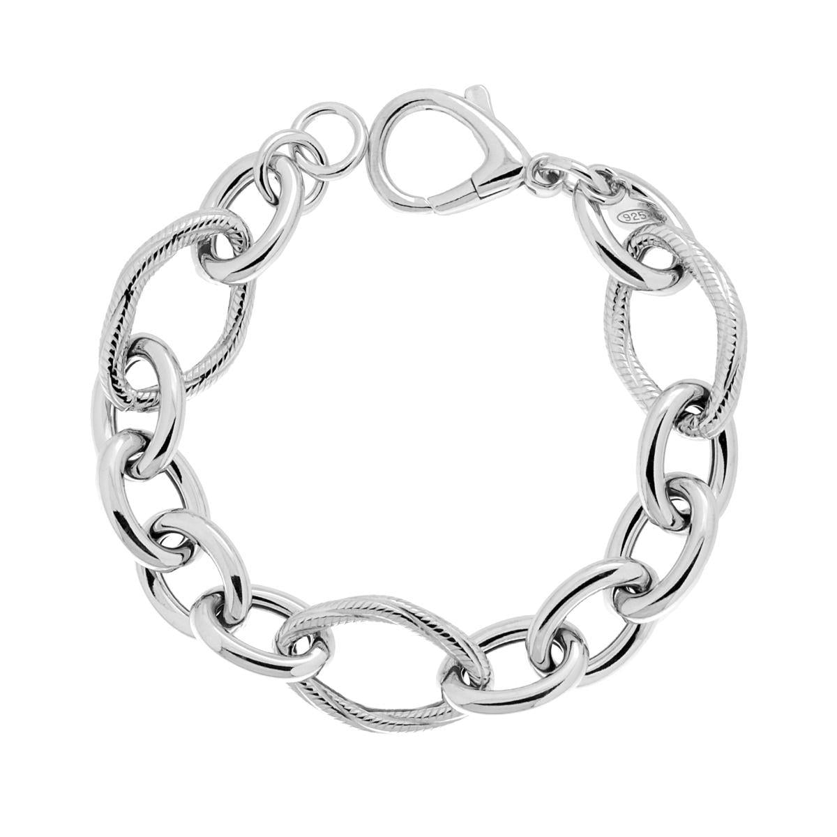 Bracciale Catena Con Ovali maglia vuota cm 20 in ARGENTO 925 Galvanica Rodio
