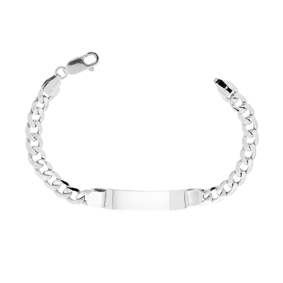 Bracciale Targa Uomo con Catena Grumetta vuota cm 21 in ARGENTO 925 Galvanica Rodio