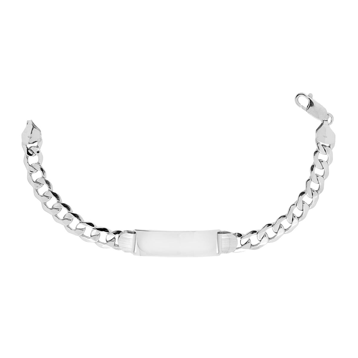 Bracciale Targa Uomo con Catena Grumetta Vuota cm 21.5 in ARGENTO 925 Galvanica Rodio