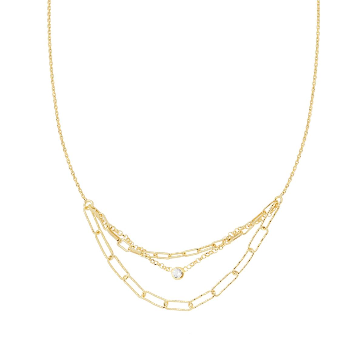 Collana Catena Forzatina Diamantata con centrale Multifili e Tondo Cubic Zirconia Bianco pendenti in ARGENTO 925 Galvanica Oro