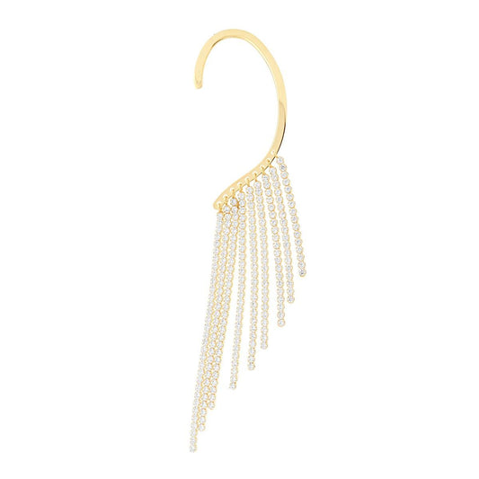 Orecchino Long Ear Cuff Sinistro Chandelier con Multifilo Tennis Cubic Zirconia Bianchi in ARGENTO 925 Galvanica Oro