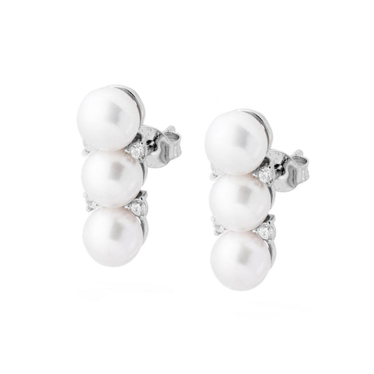 Orecchini Trilogy Perle e Cubic Zirconia Bianchi in ARGENTO 925 Galvanica Rodio