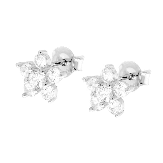 Orecchini Fiore con Cubic Zirconia Bianchi in ARGENTO 925 Galvanica Rodio