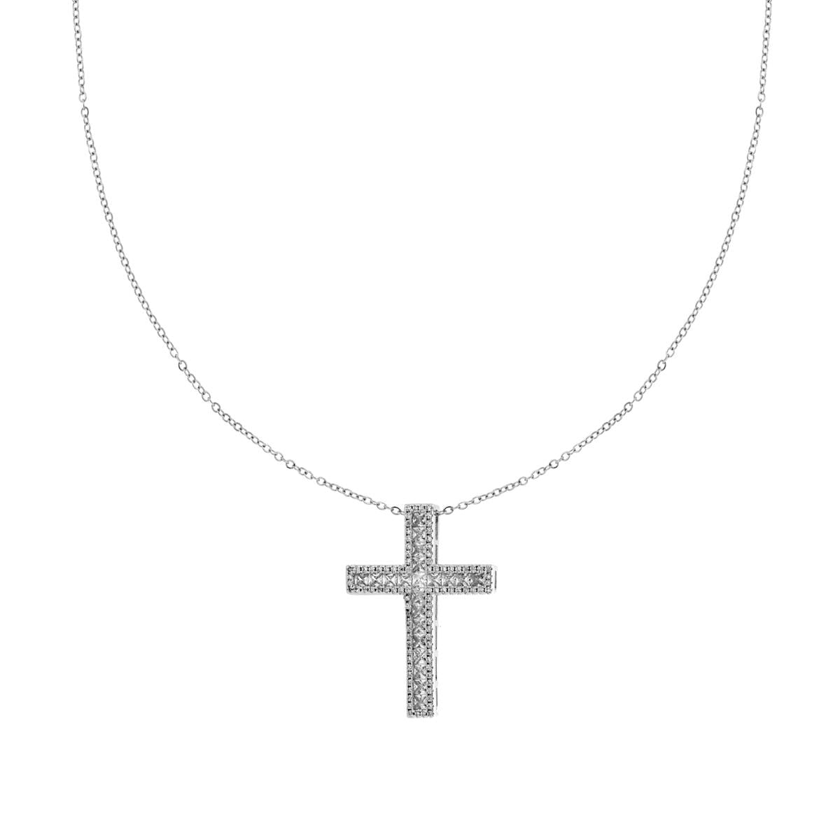 Collana Catena Forzatina con Croce e Crystal Bianchi in ACCIAIO e OTTONE