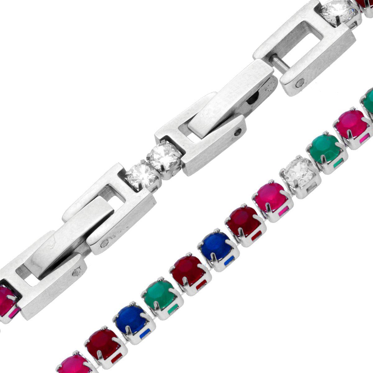 Bracciale Tennis Griffe cm 17-20 con Crystal mm 3 Multicolor in ACCIAIO