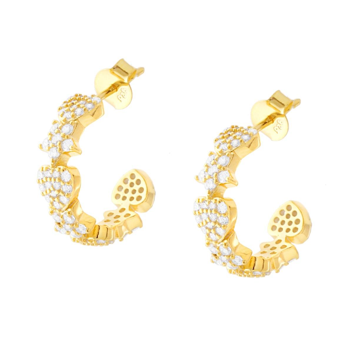 Orecchini Cerchio Cuori e Stelle con Cubic Zirconia Bianchi in ARGENTO 925 Galvanica Oro