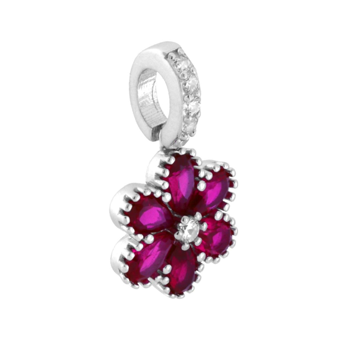Ciondolo Fiore con Cubic Zirconia Rosso Rubino e Bianchi in ARGENTO 925 Galvanica Rodio