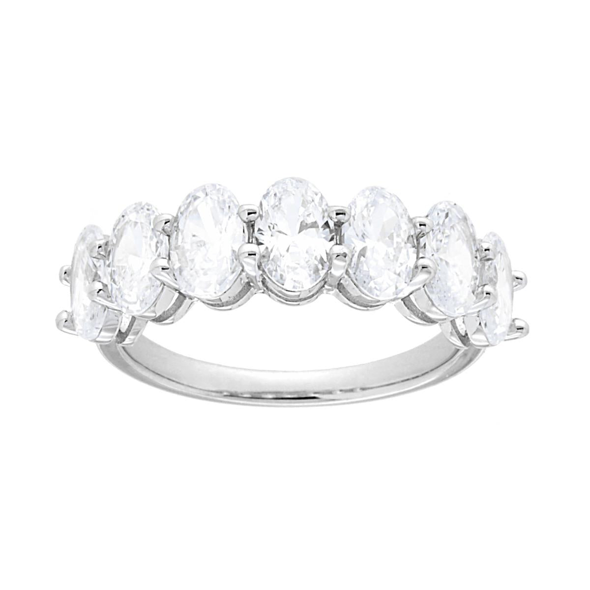 Anello Veretta con Cubic Zirconia Bianchi Ovali mm 6 in ARGENTO 925 Galvanica Rodio