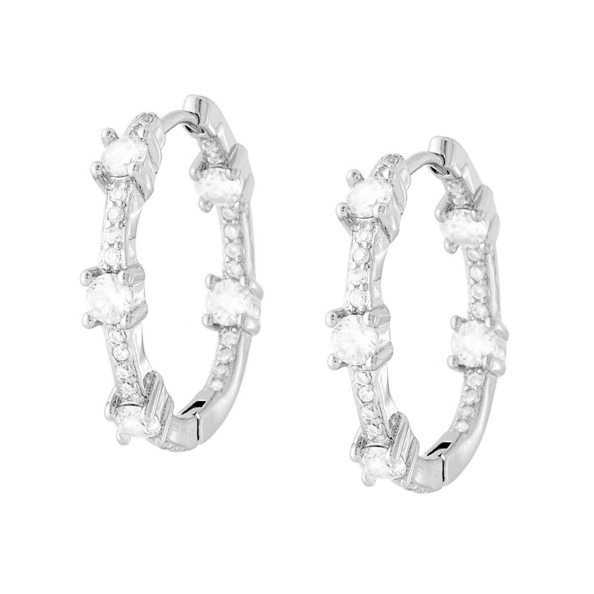 Orecchini Cerchio con Cubic Zirconia Bianchi in ARGENTO 925 Galvanica Rodio