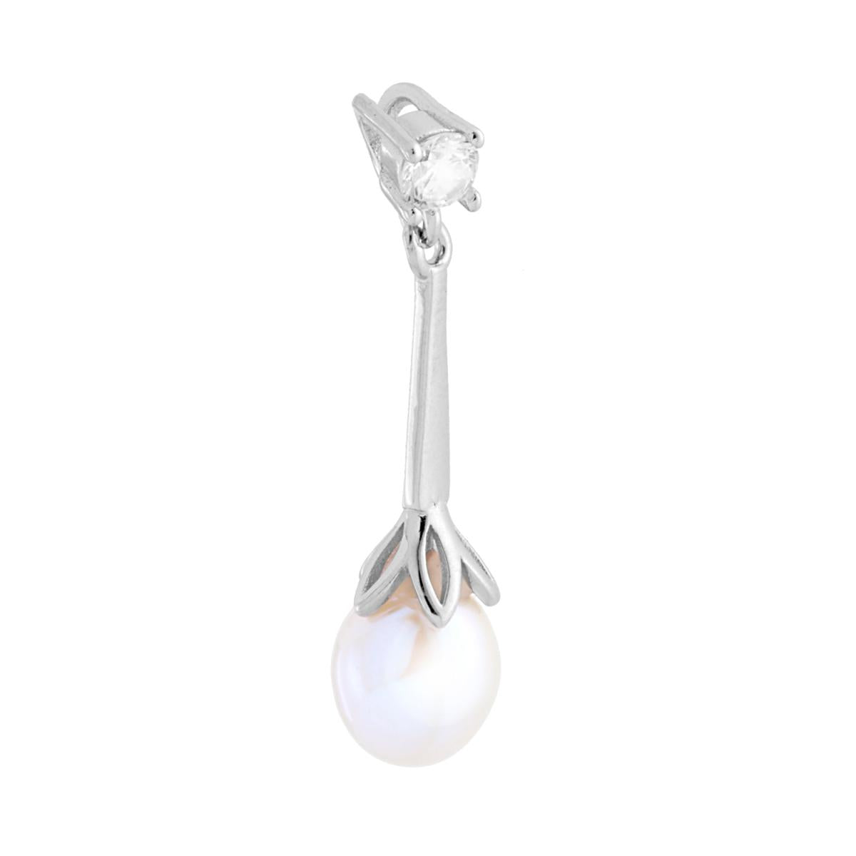 Ciondolo Punto Luce Bianco con Perla di Fiume pendente in ARGENTO 925 Galvanica Rodio