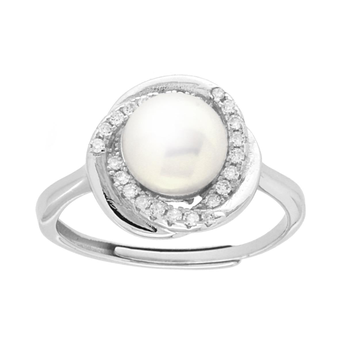 Anello Perla di Fiume con Cubic Zirconia Bianchi in ARGENTO 925 Galvanica Rodio