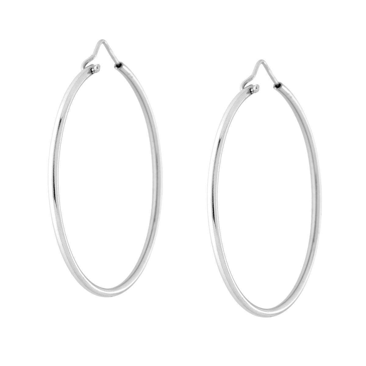 Orecchini a Cerchio Liscio mm 49 con canna mm 2 in ARGENTO 925 Galvanica Rodio