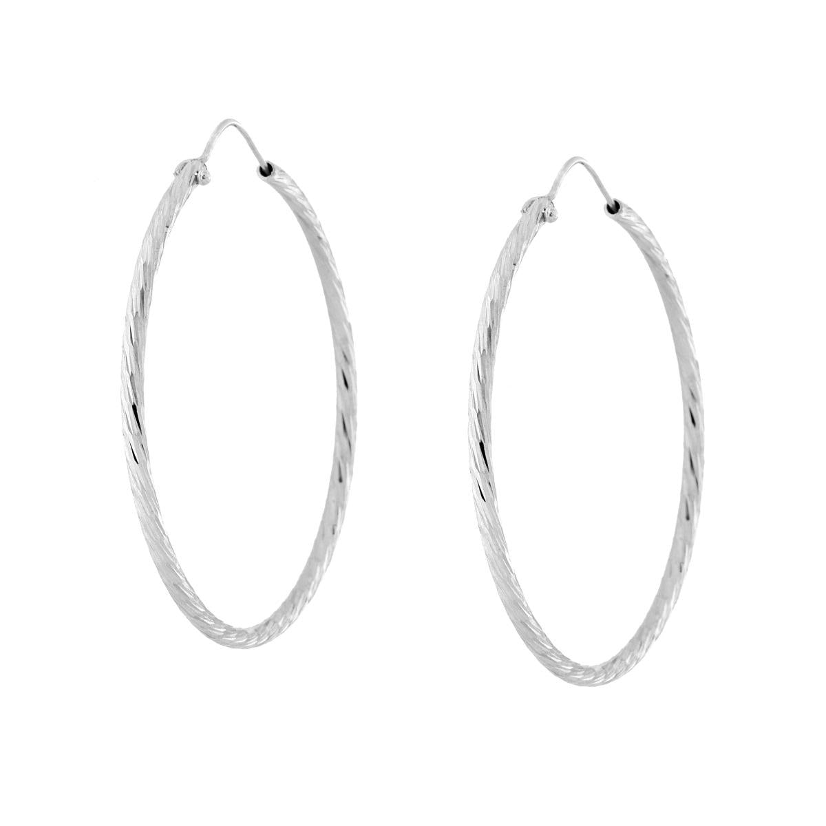 Orecchini a Cerchio Diamantato mm 44 con canna Diamantata mm 2 in ARGENTO 925 Galvanica Rodio