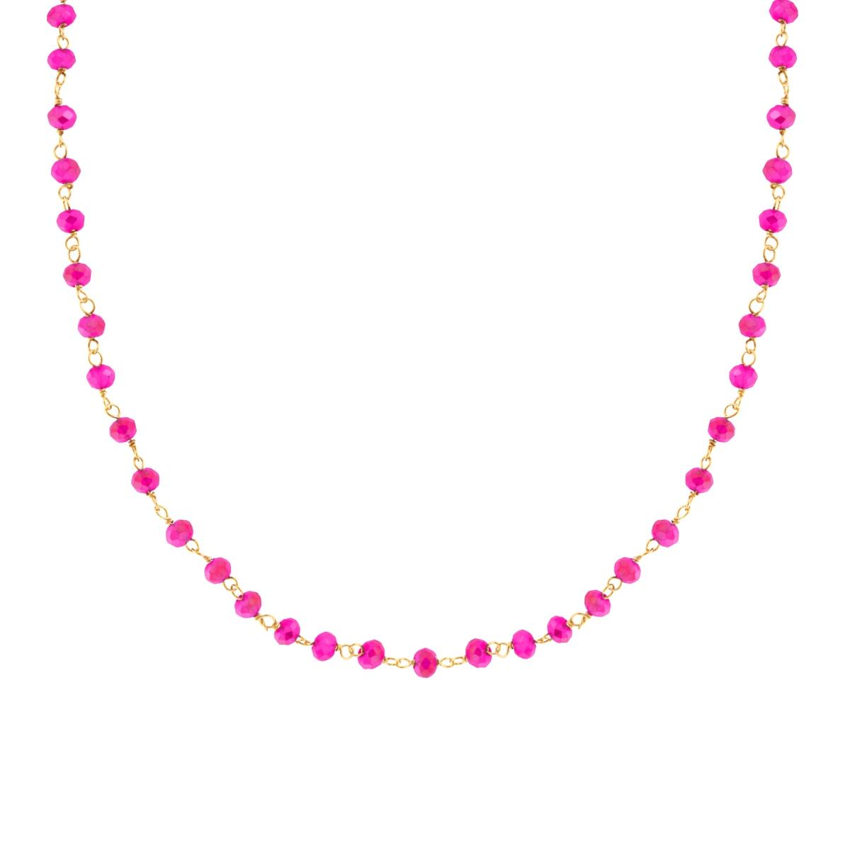 Collana Catena con Grani Crystal Fucsia in ARGENTO 925 Galvanica Oro