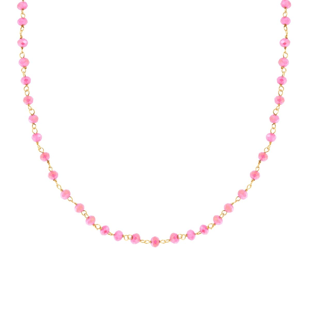 Collana Catena con Grani Crystal Rosa in ARGENTO 925 Galvanica Oro