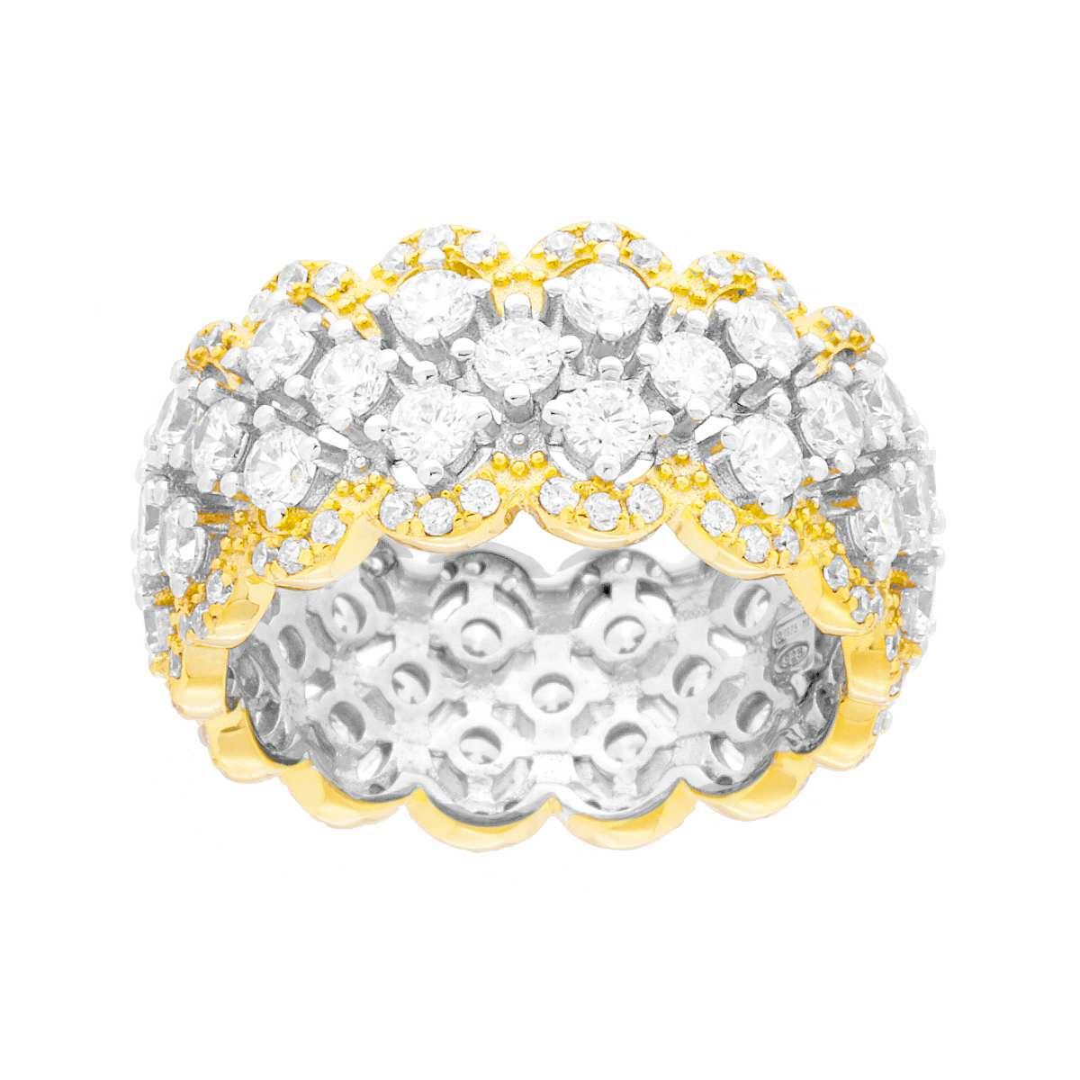 Anello Semi Fascia Nido Ape con Cubic Zirconia Bianchi in ARGENTO 925 Galvanica Rodio e Oro