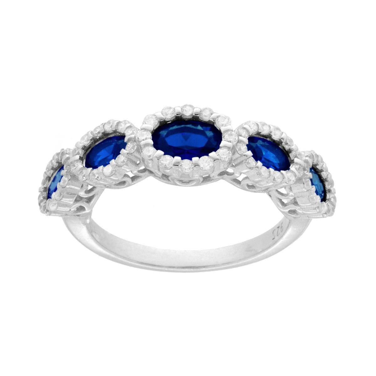Anello Veretta con Ovali degrade Blu Zaffiro contornati con Cubic Zirconia Bianchi in ARGENTO 925 Galvanica Rodio