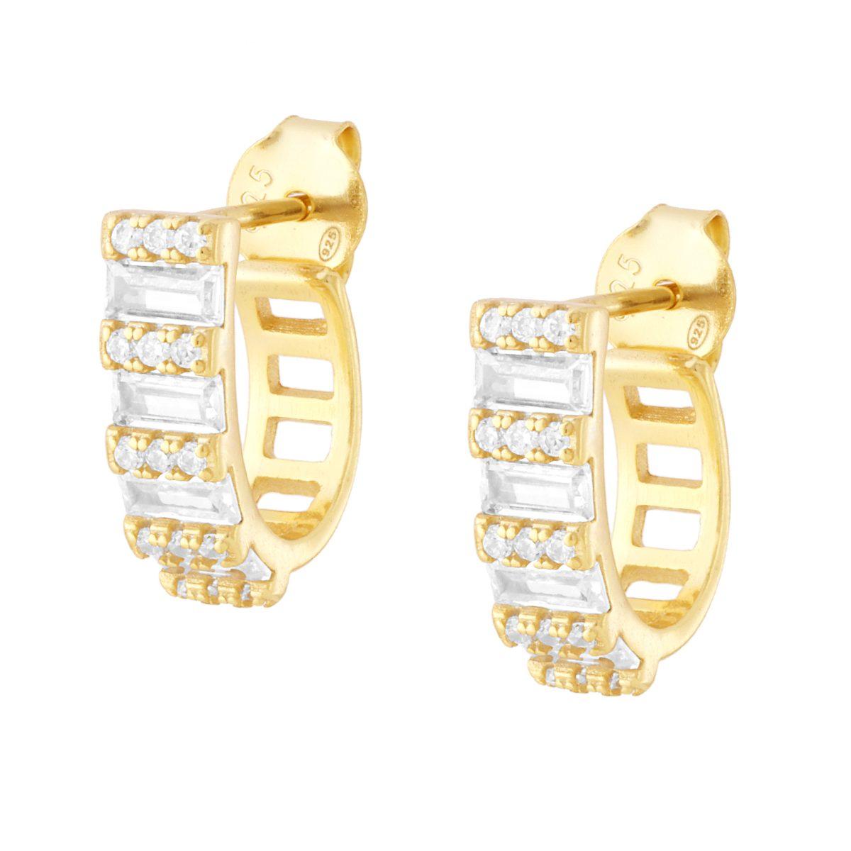 Orecchini con Cubic Zirconia Baguette Bianchi in ARGENTO 925 Galvanica Oro