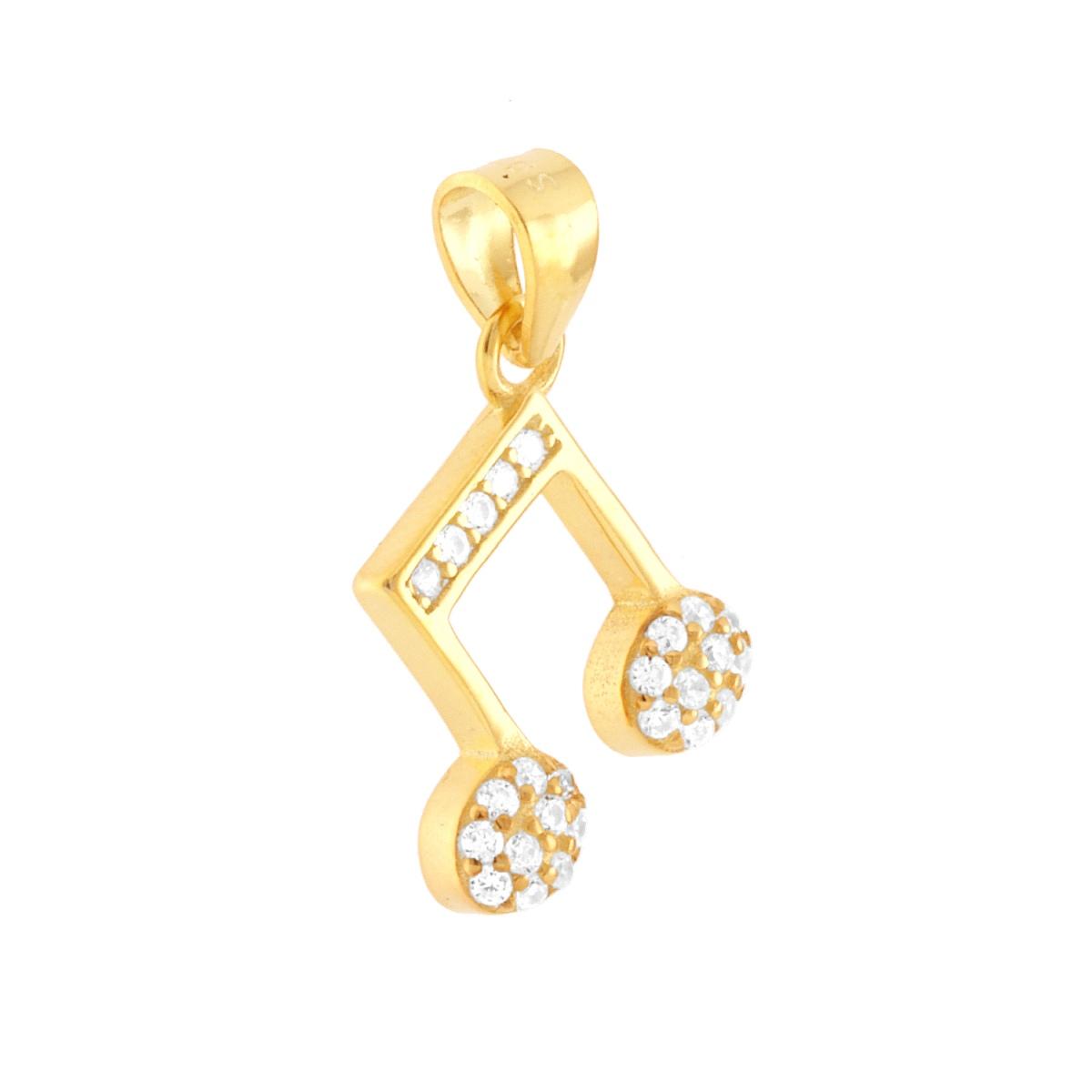 Ciondolo Nota Musicale Biscroma e Cubic Zirconia Bianchi in ARGENTO 925 Galvanica Oro
