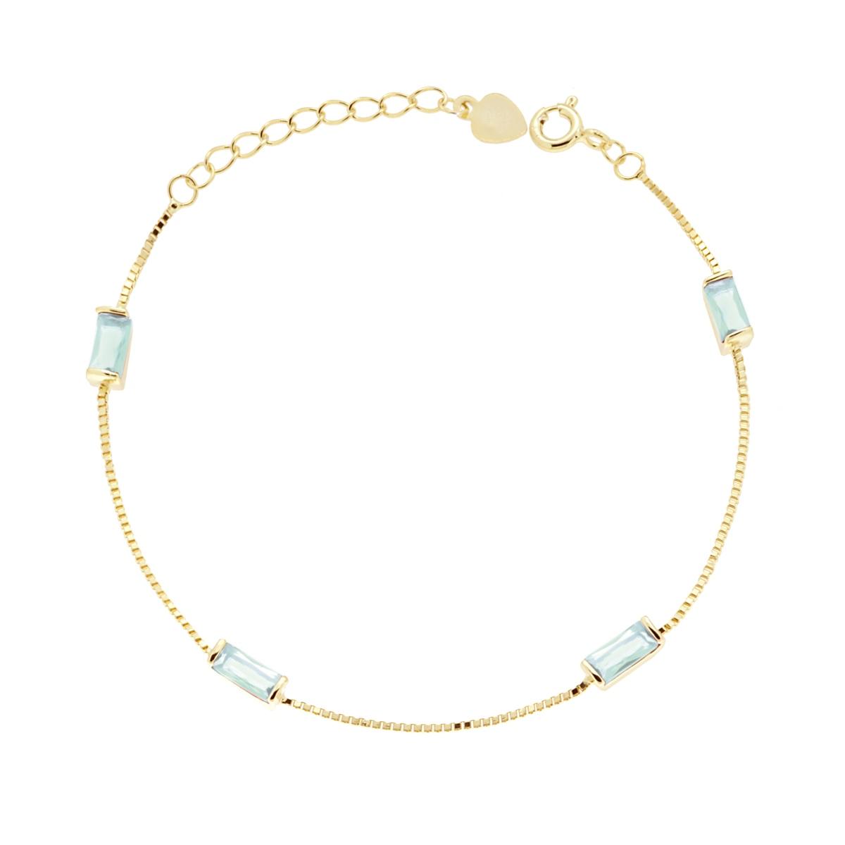 Bracciale Catena Veneziana Diamantata con Baguette Cubic Zirconia Acquamarina in ARGENTO 925 Galvanica Oro