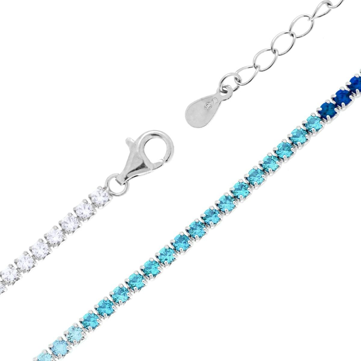 Collana Tennis Griffe cm 40+5 con Cubic Zirconia gradazione Blu Zaffiro mm 2