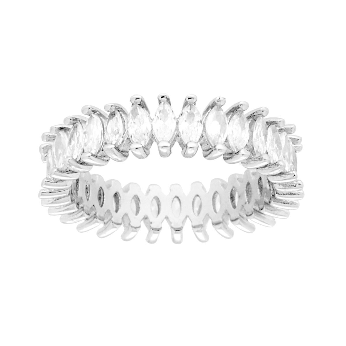 Anello Eternity Veretta a giro con Cubic Zirconia Marquise Bianchi in ARGENTO 925 Galvanica Rodio