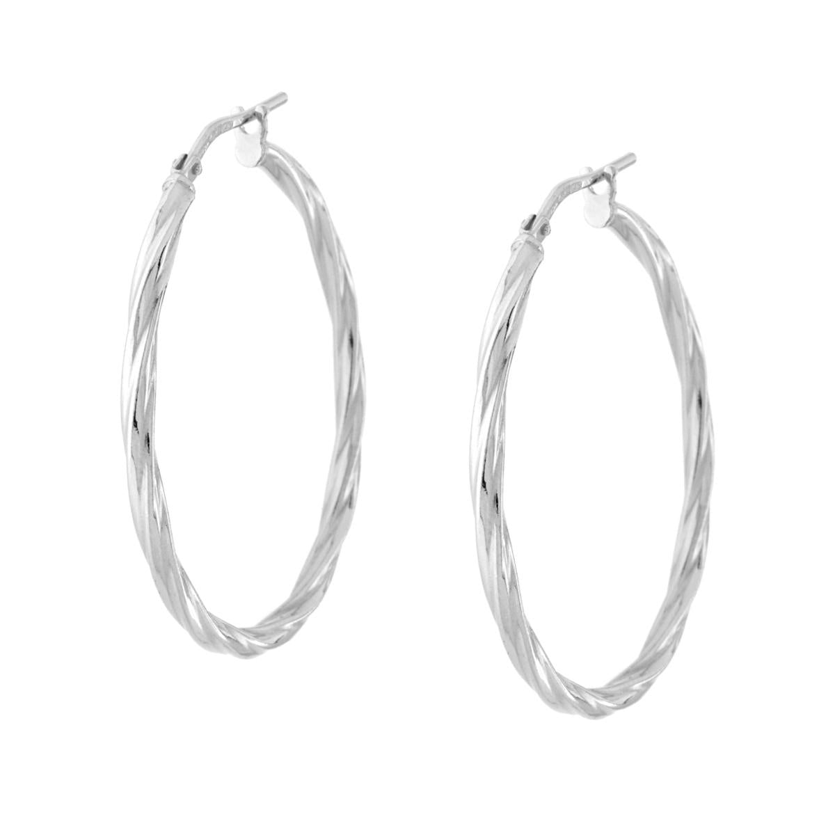Orecchini Cerchio canna Torchon mm 33 in ARGENTO 925 Galvanica Rodio