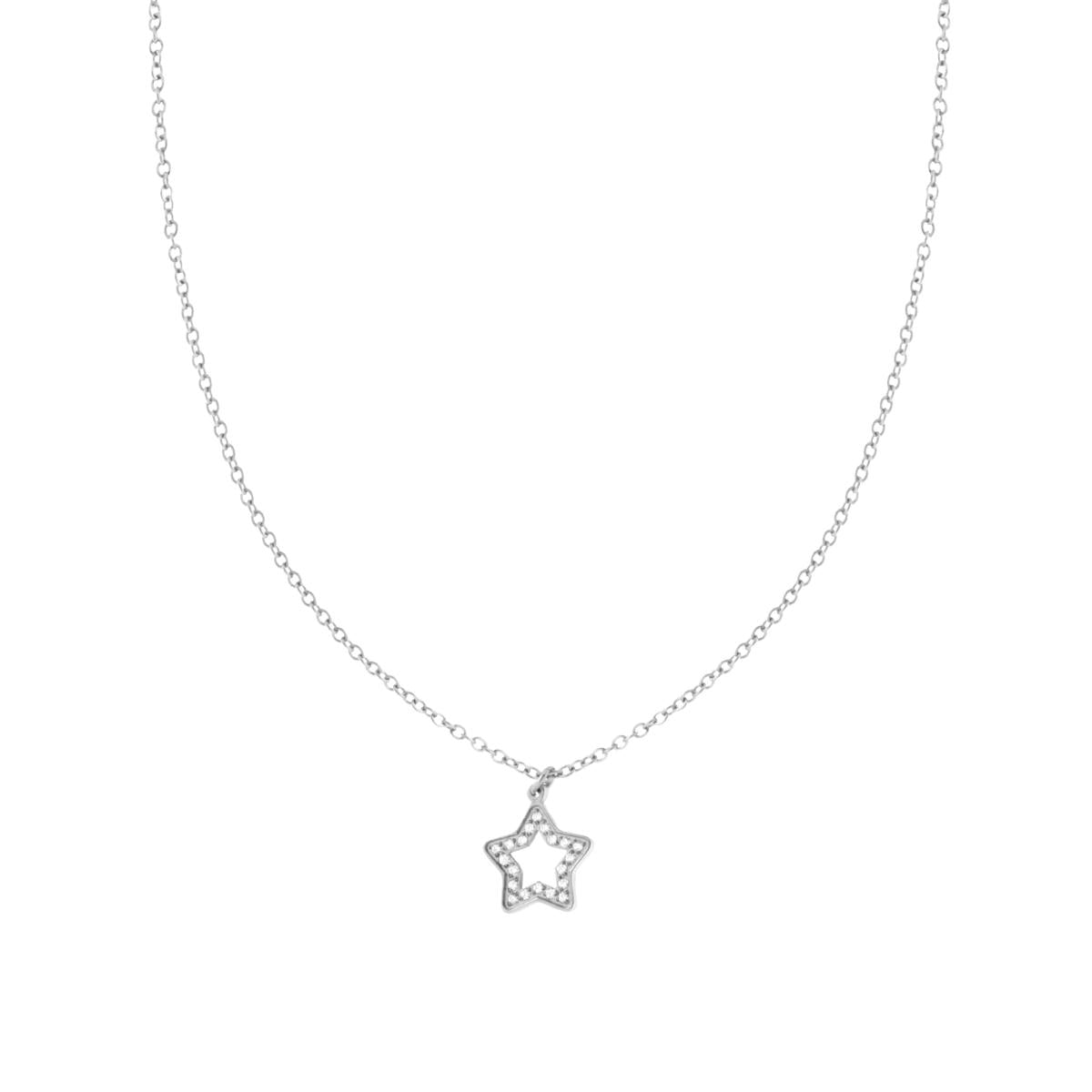 Collana Catena Forzatina con Stella e Crystal Bianchi in ACCIAIO e OTTONE