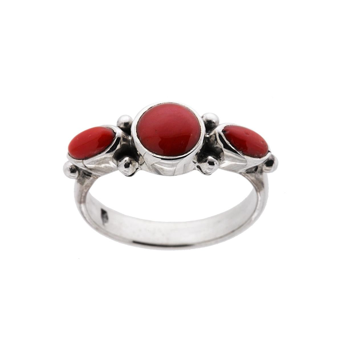 Anello Etnico Trilogy con Pietre Corallo in ARGENTO 925