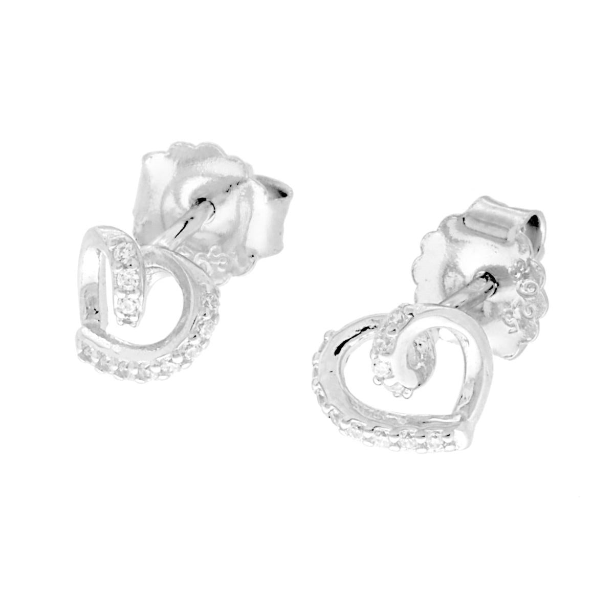 Orecchini Cuore con Cubic Zirconia Bianchi in ARGENTO 925 Galvanica Rodio