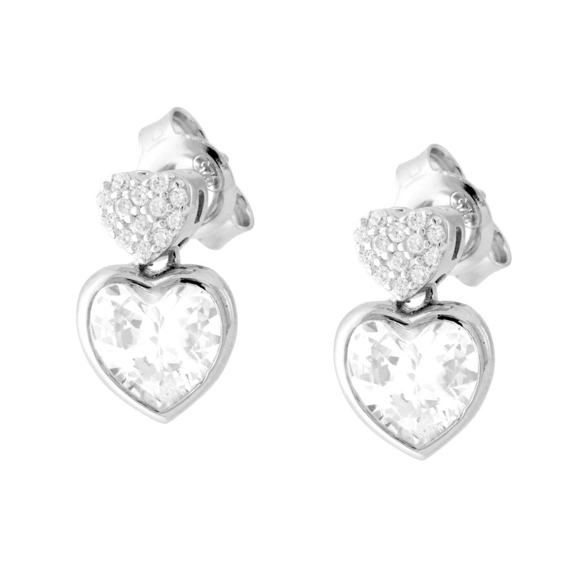 Orecchini Cuori con Cubic Zirconia Bianchi in ARGENTO 925 Galvanica Rodio