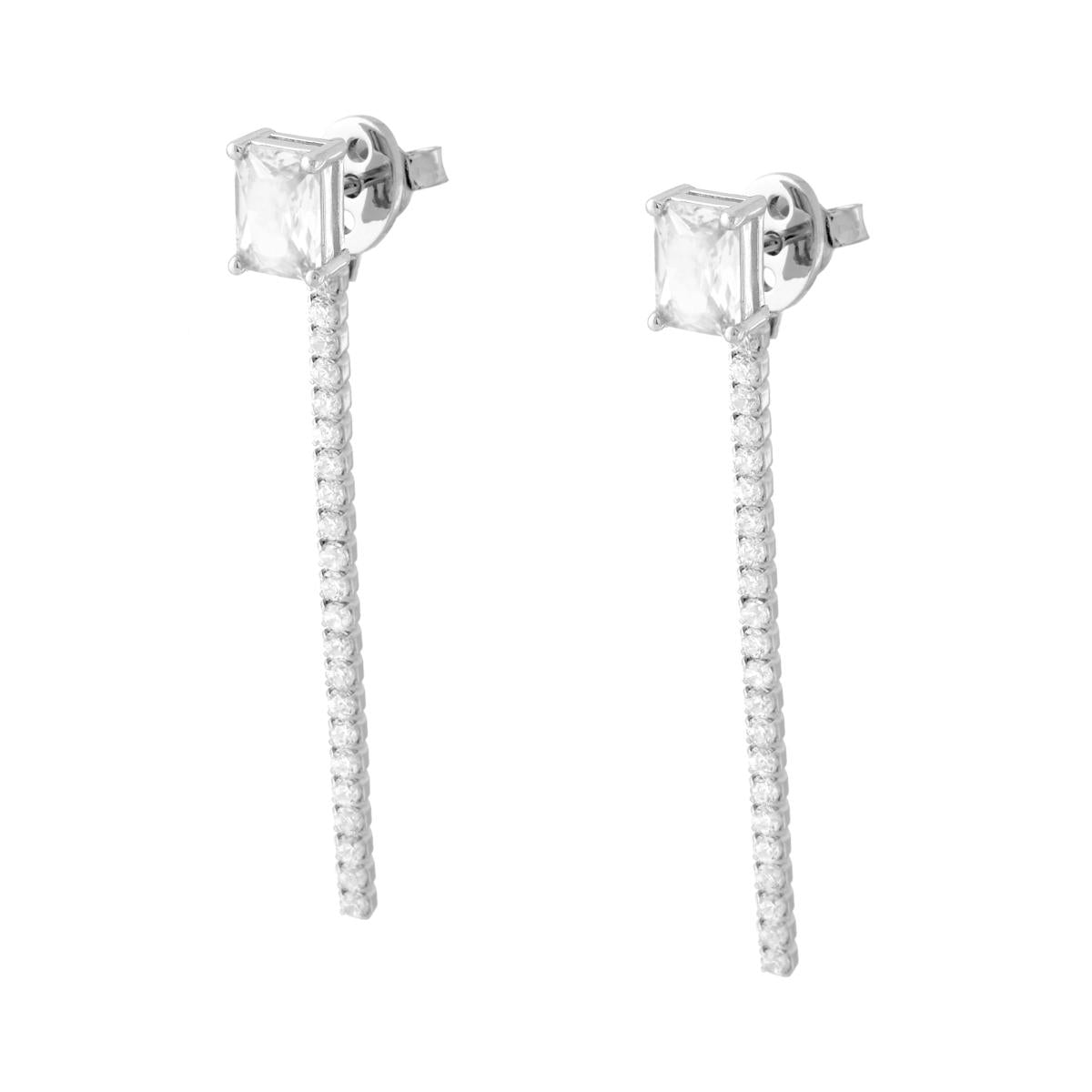 Orecchini Punto Luce Baguette Bianco e Tennis pendente con Cubic Zirconia Bianchi in ARGENTO 925 Galvanica Rodio