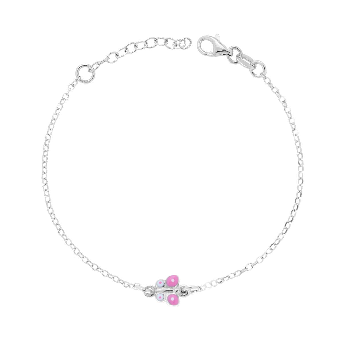 Bracciale Bimbo Bimba Catena Rolo con Farfalla smalto Rosa in ARGENTO 925 Galvanica Rodio
