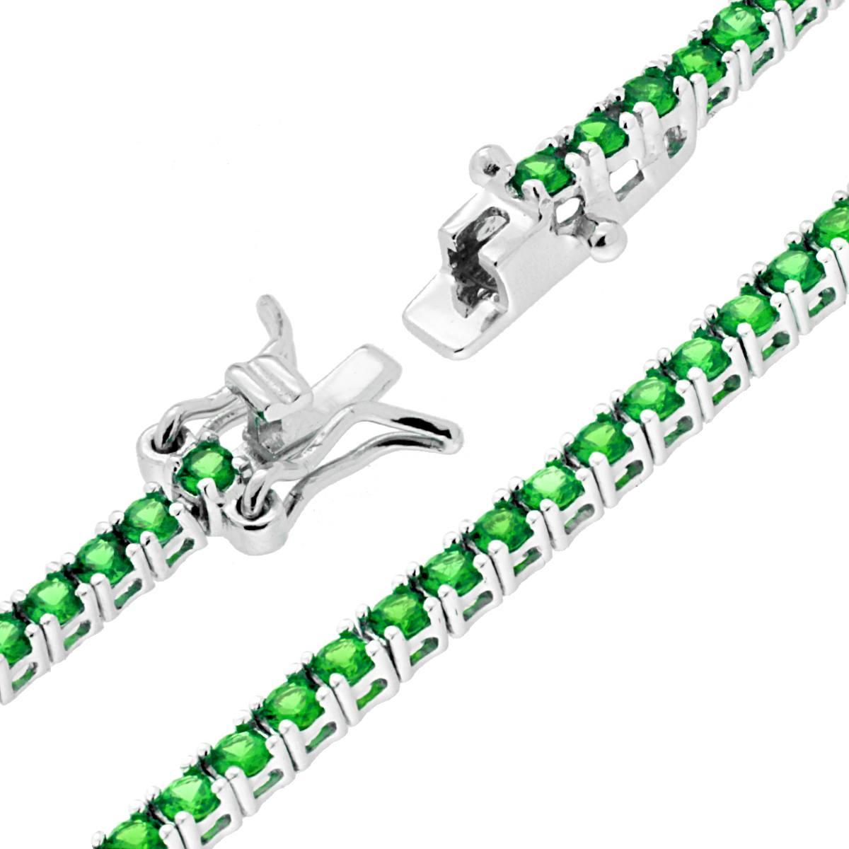 Bracciale Tennis Griffe cm 16.5 con Zirconi mm 2 Verde Smeraldo in ARGENTO 925 Galvanica Rodio