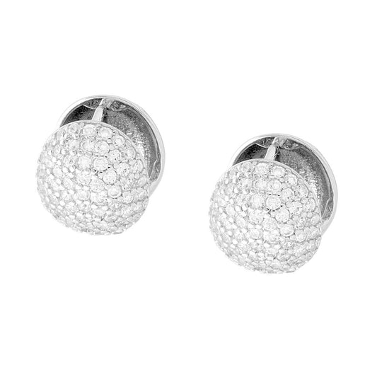 Orecchini Scattino Sfera con Cubic Zirconia Bianchi in ARGENTO 925 Galvanica Rodio