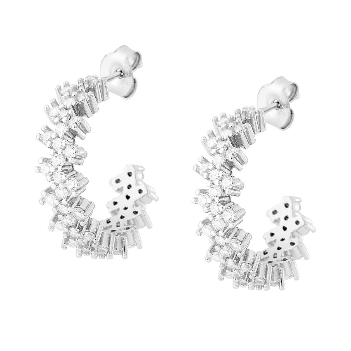 Orecchini Cerchio con Cubic Zirconia Bianchi in ARGENTO 925 Galvanica Rodio