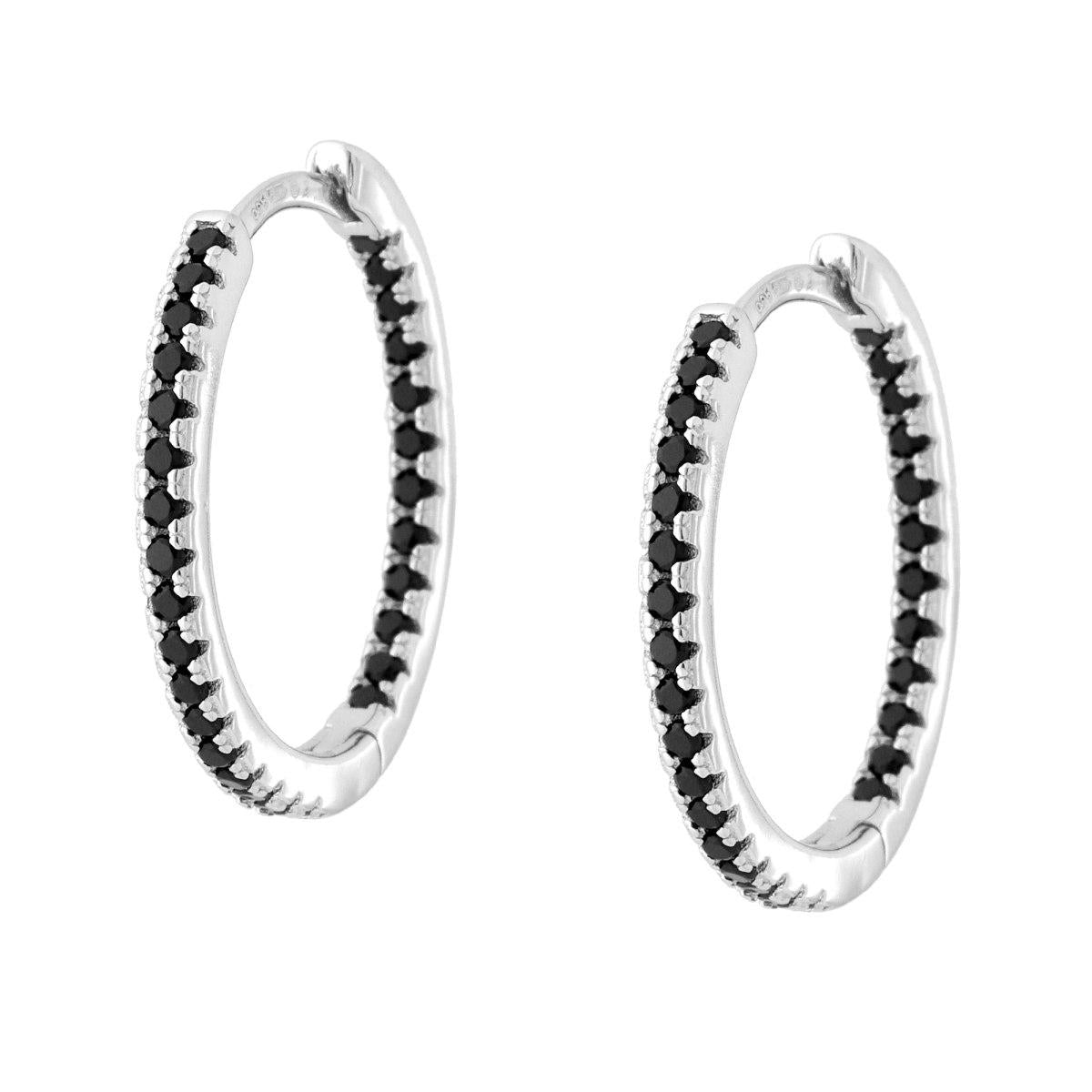 Orecchini Cerchio Scattino mm 20 con Cubic Zirconia Neri in ARGENTO 925 Galvanica Rodio