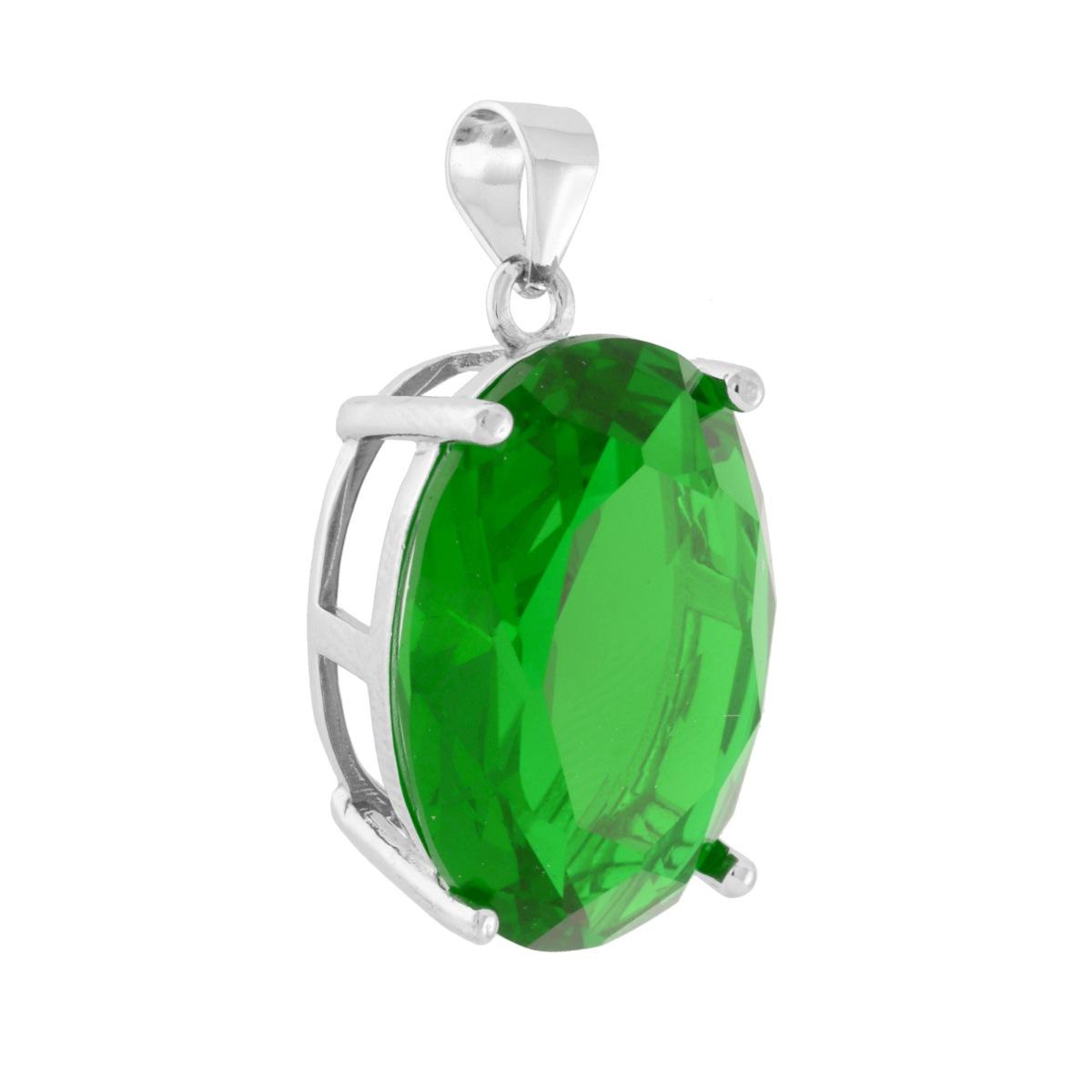 Ciondolo Ovale Verde Smeraldo Cubic Zirconia in ARGENTO 925 Galvanica Rodio