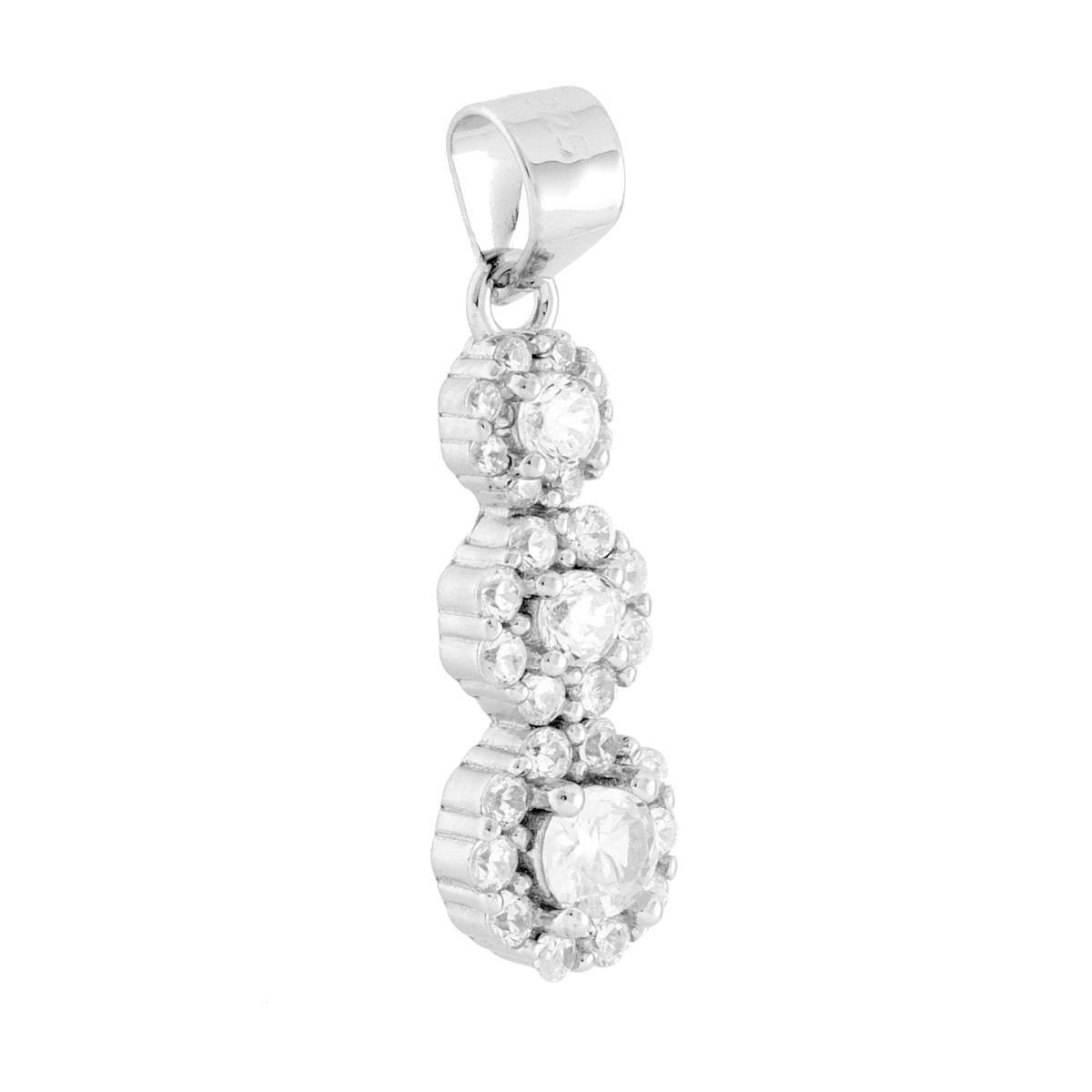 Ciondolo Trilogy Degrade Fiori Bianco contornati da Cubic Zirconia Bianchi in ARGENTO 925 Galvanica Rodio