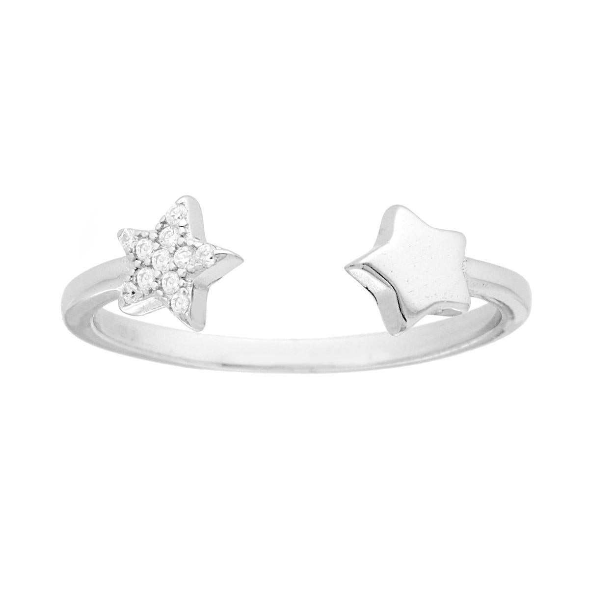 Anello Stelle con Cubic Zirconia Bianchi in ARGENTO 925 Galvanica Rodio