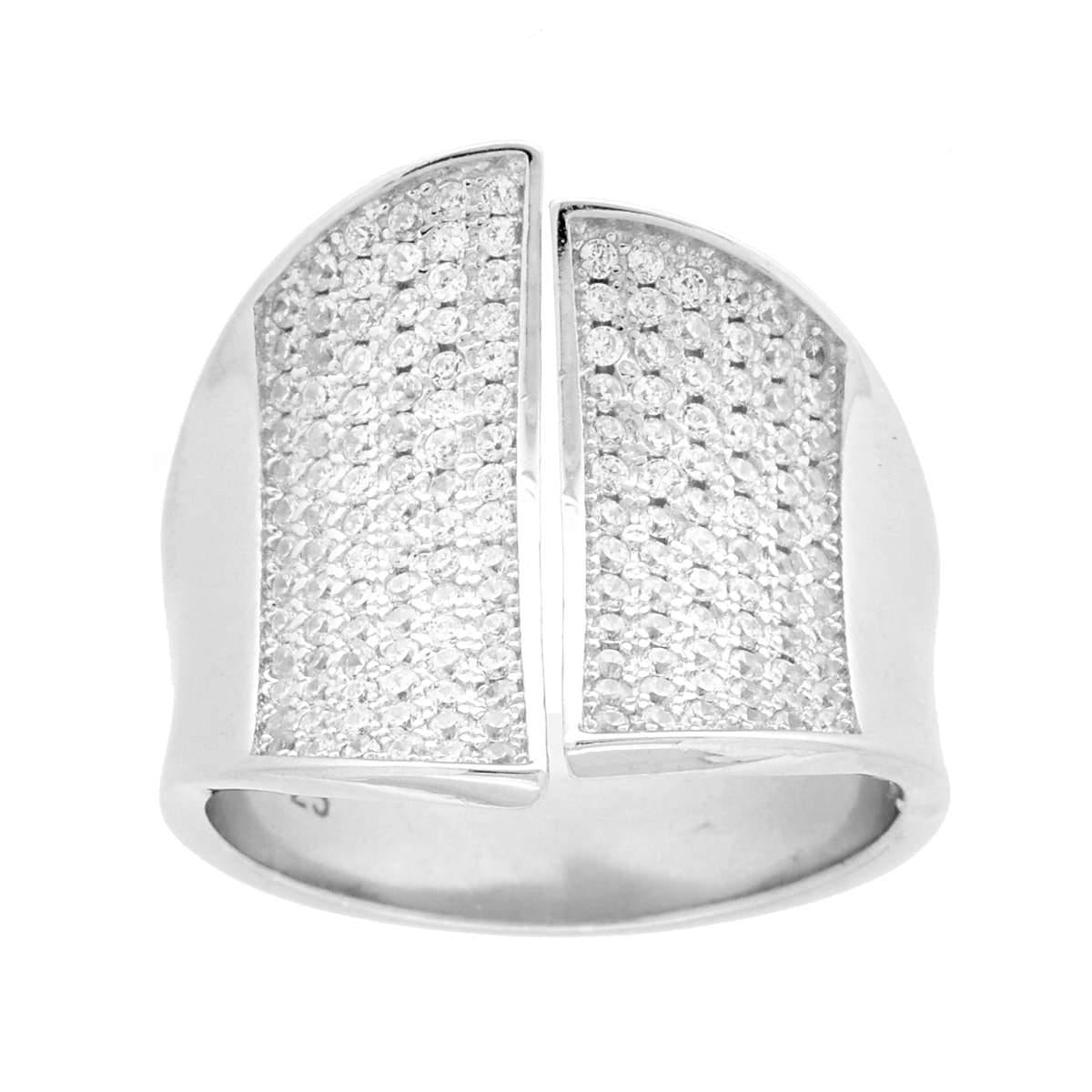 Anello Fascia geometrica con Cubic Zirconia Bianchi in ARGENTO 925 Galvanica Rodio
