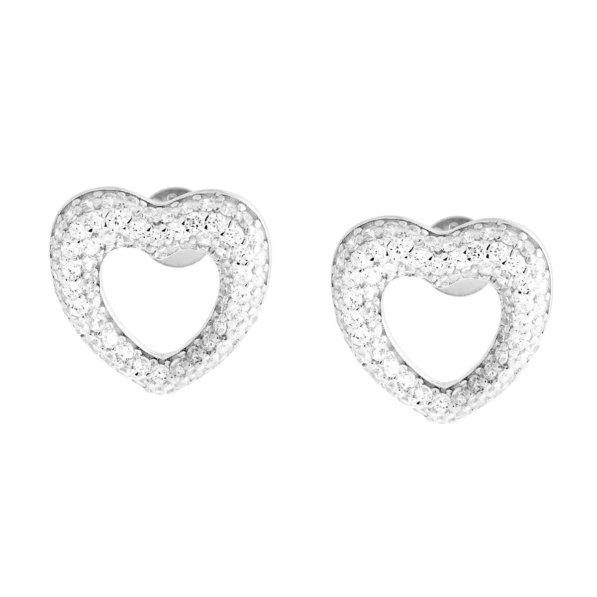 Orecchini Cuore con Cubic Zirconia Bianchi in ARGENTO 925 Galvanica Rodio