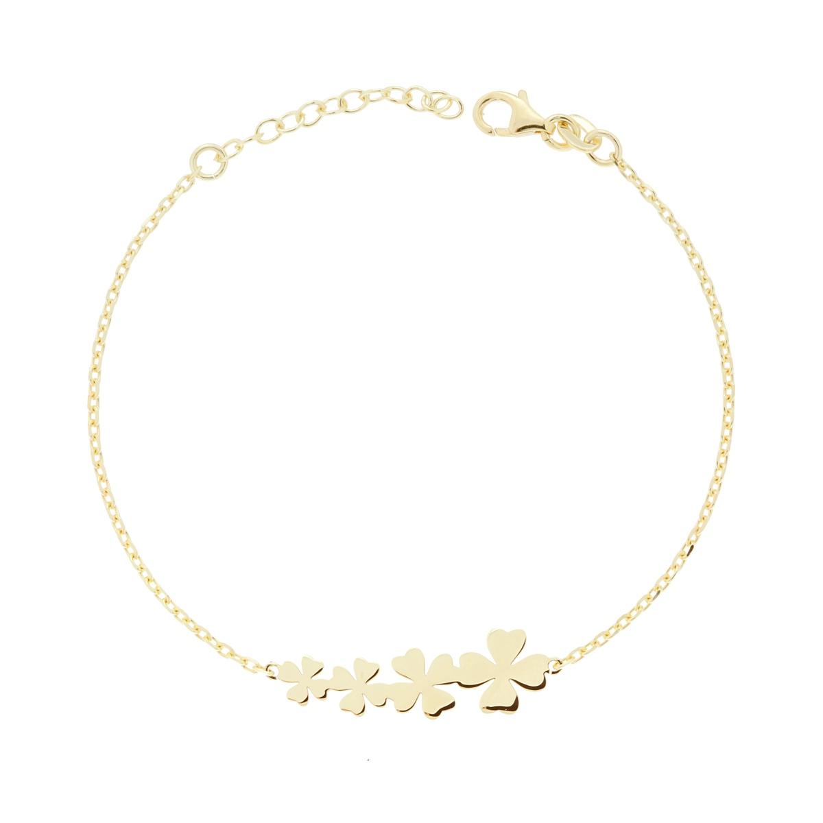 Bracciale Catena Forzatina Diamantata e Quadrifogli plain centrali in ARGENTO 925 Galvanica Oro