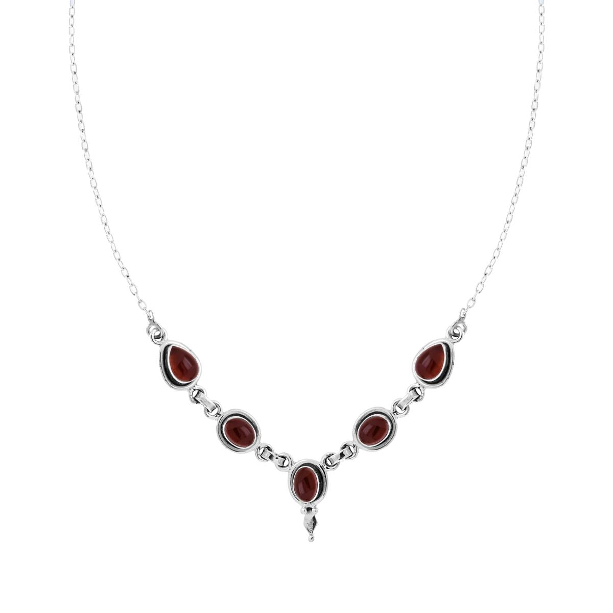 Collana Etnica Thailandese Catena Forzatina con Pietre Naturali Granato in ARGENTO 925