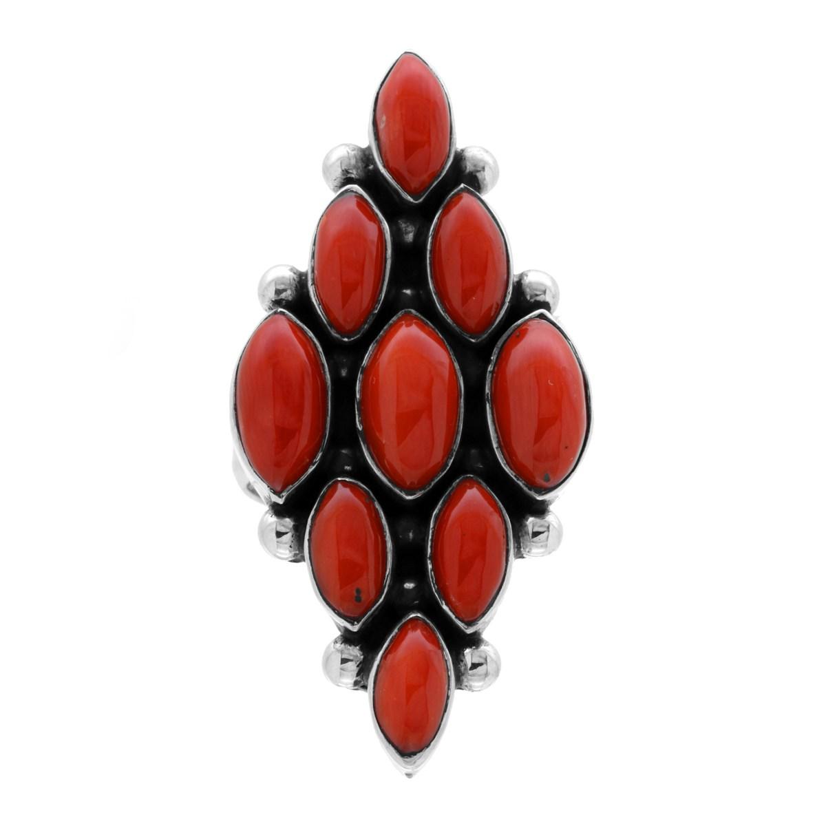 Anello Etnico Thailandese con Pietre Naturali Ovali Corallo in ARGENTO 925