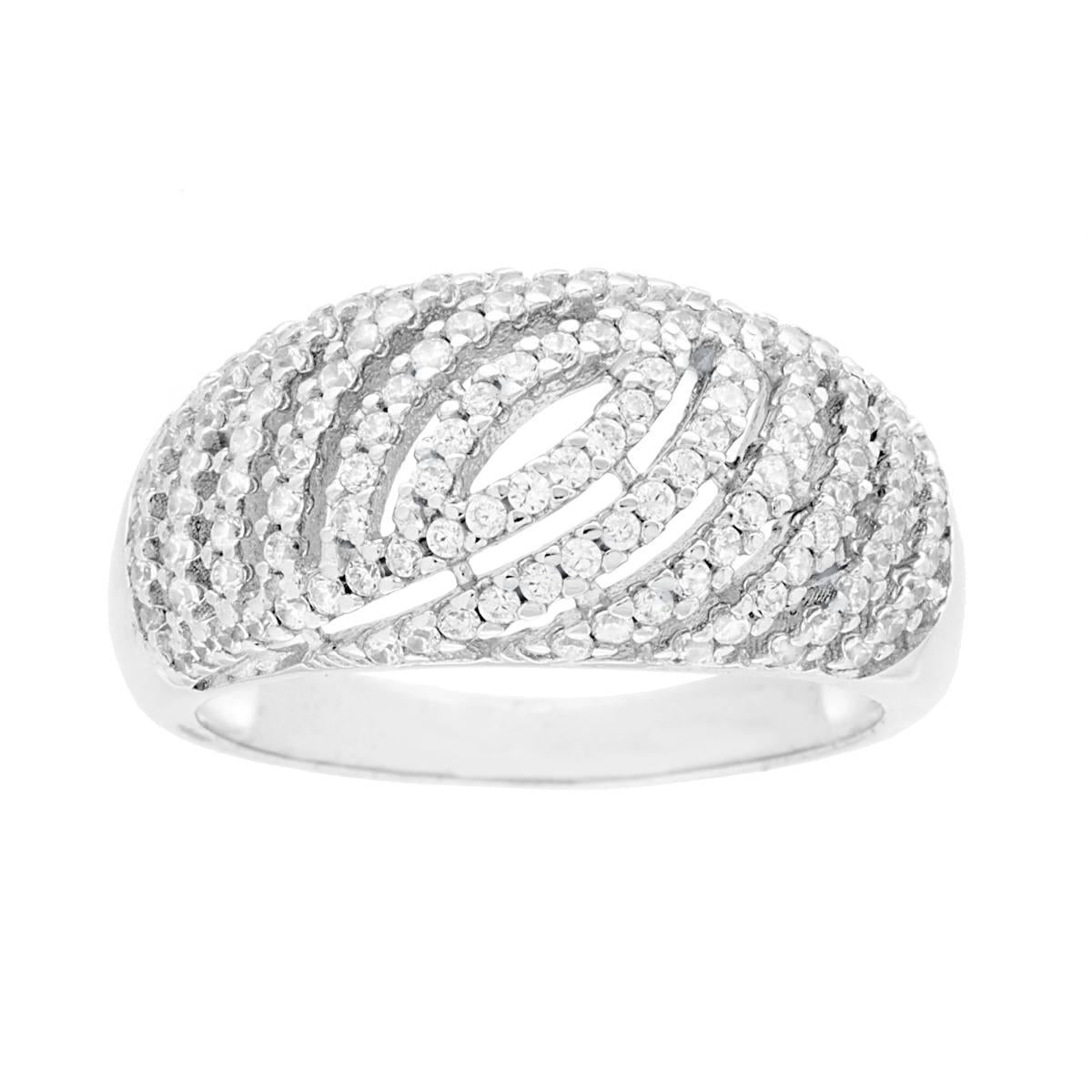 Anello Fascia con Cubic Zirconia Bianchi in ARGENTO 925 Galvanica Rodio