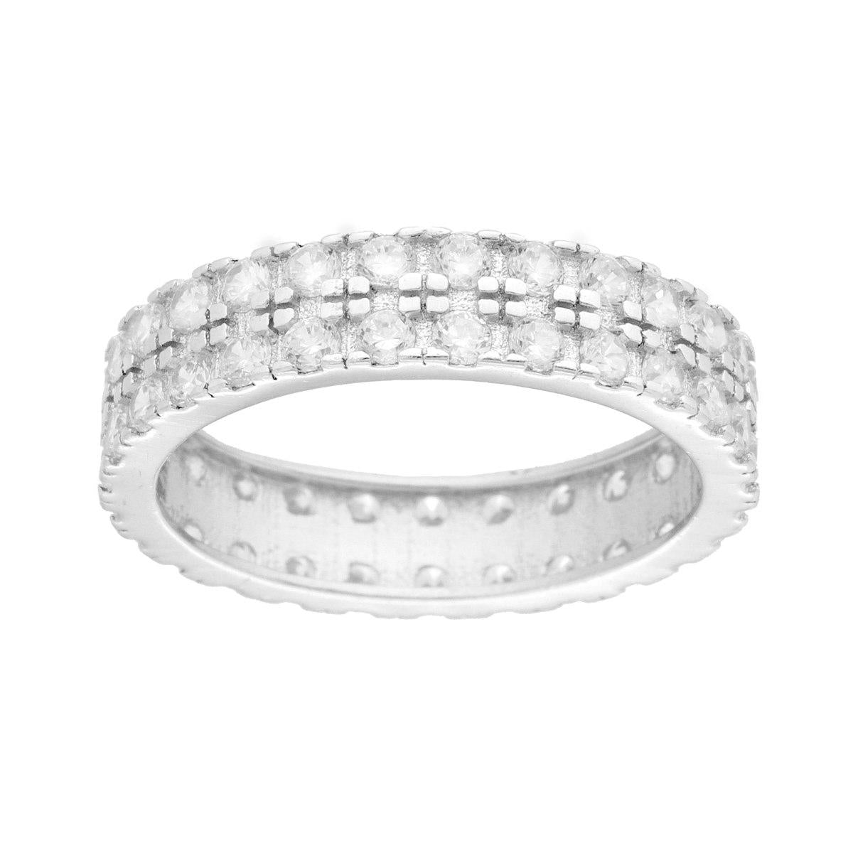 Anello Eternity Veretta a giro con Cubic Zirconia Bianchi in ARGENTO 925 Galvanica Rodio