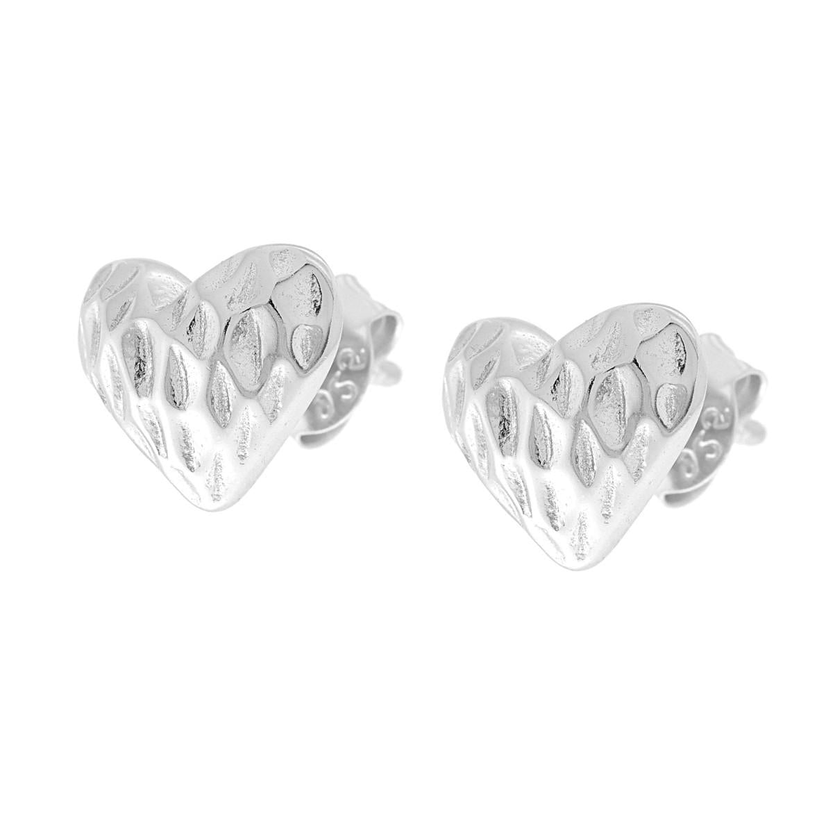 Orecchini Cuore Martellato in ARGENTO 925 Galvanica Rodio